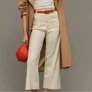Maeve By Anthropologie Ivory The Colette Cropped Wide-Leg Size 24